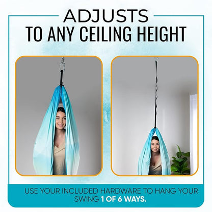Indoor Sensory Swing for Kids or Outdoor – Holds 300lbs, Double-Layer, & 360° Swivel, Calming Compression Therapy Swing Hammock for Kids & Adults with All Hardware – Sensory-Motor Toys & Gifts