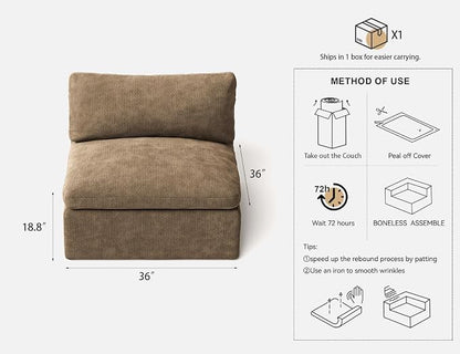 36 Inch Middle Seat | Modular Sectional Couch Sofa | Brown