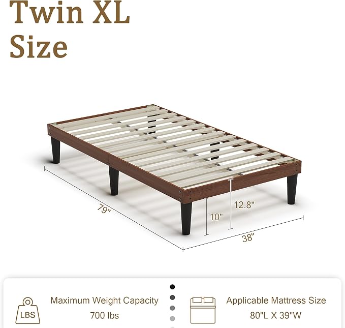 Yumori 12.9 Inch Minimalist Style Twin XL Size Bed Frame, Wood Platform Bed with Wood Slat Support, No Box Spring Needed, Easy Assembly, Walnut
