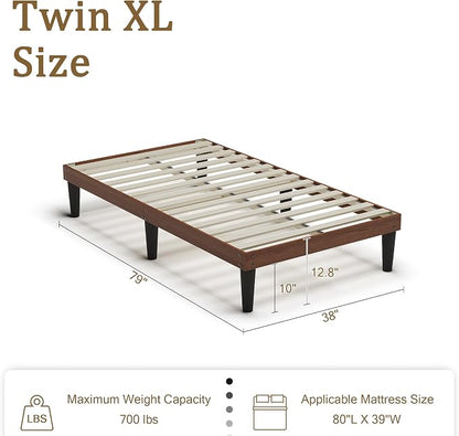 Yumori 12.9 Inch Minimalist Style Twin XL Size Bed Frame, Wood Platform Bed with Wood Slat Support, No Box Spring Needed, Easy Assembly, Walnut