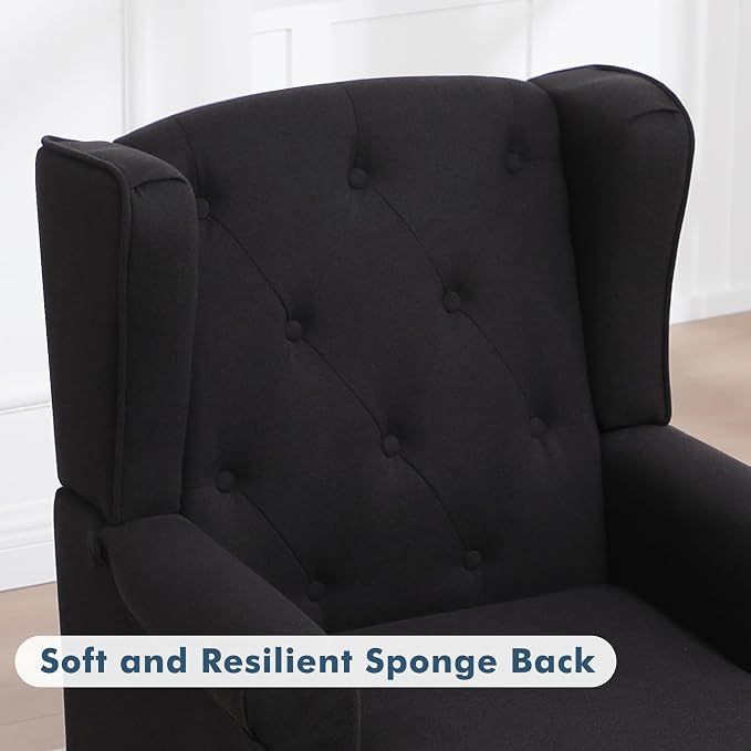 Accent Chair Set of 2, Mid Century Modern Fabric Wingback Chair, Upholstered Armchair with High Back and Vintage Legs, Comfy Single Sofa Side Reading Chair for Living Room Bedroom, Black