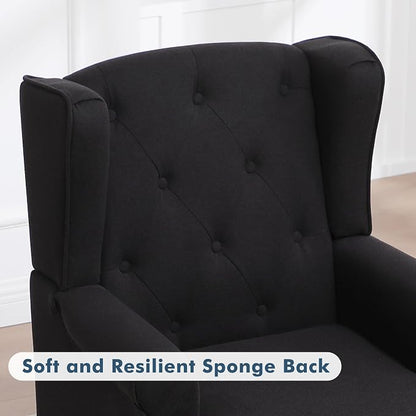 Accent Chair Set of 2, Mid Century Modern Fabric Wingback Chair, Upholstered Armchair with High Back and Vintage Legs, Comfy Single Sofa Side Reading Chair for Living Room Bedroom, Black