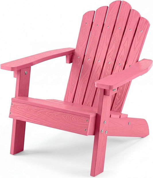 Giantex Kids Adirondack Chair, All-Weather HIPS Children's Outdoor Chair with Tilted High Backrest, Toddler Beach Chair for Garden Patio Backyard, Kids Lawn Chairs for Age 3-7 (1,Pink)