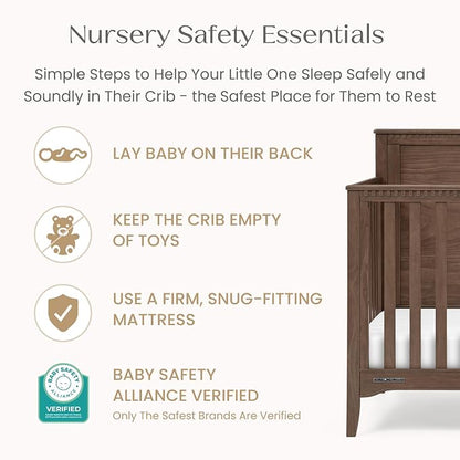 Delta Children Kendall 6-in1 Convertible Crib - Converts from Baby Crib to Toddler Bed, Daybed, Sofa Bed and Full-Size Bed with and Without Footboard, Fits Full-Size Crib Mattress, Teak Brown