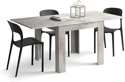 Mobili Fiver, Square Extendable Table, Eldorado, 35.4(70.9) x35.4 in, Concrete Effect, Grey, for 4-8 People, Expandable Dining Table for Kitchen, Italian Furniture