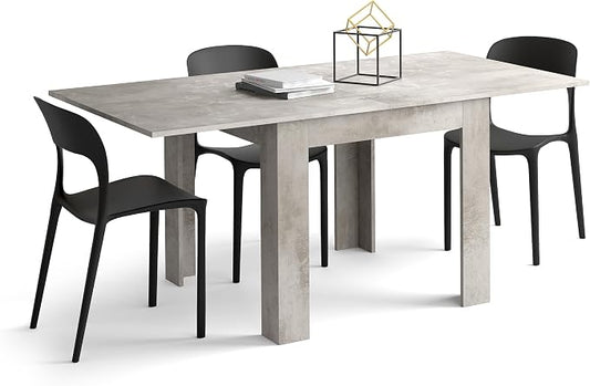 Mobili Fiver, Square Extendable Table, Eldorado, 35.4(70.9) x35.4 in, Concrete Effect, Grey, for 4-8 People, Expandable Dining Table for Kitchen, Italian Furniture