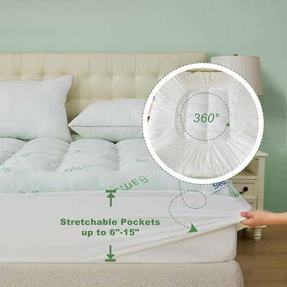 BEDLORE Twin Mattress Topper Viscose Derived from Bamboo, Thick Pillow Top Mattress Pad with Stretchable Pockets for 6"-15" Mattress, Soft Breathable Mattress Topper for Back Pain Relief