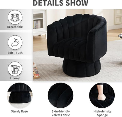 Swivel Accent Barrel Chair Set of 2- Cute Comfy Small Round 360° Arm Chair Velvet Sofa Club Reading Chair for Living Room Bedroom Office Black