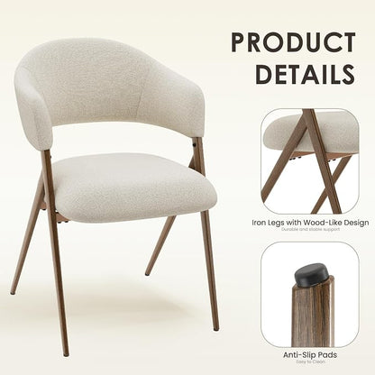 COLAMY Dining Chairs Set of 2, Mid Century Modern Dining Room Kitchen Dinner Chairs with Iron Legs, Open Back and Padded Seat, for Living Room/Bedroom/Restaurant/Cafe, Beige