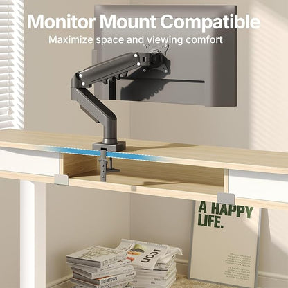 HUANUO 47.2" X 23.6" Electric Standing Desk with 2 Drawers, C-Clamp Mount Compatible, Height Adjustable Computer Desk, Home Office Stand Up Desk with 4 Preset Heights & 2 Hooks, Light Walnut