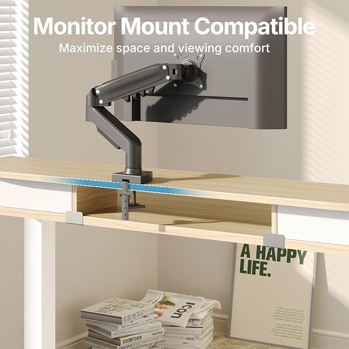HUANUO 40" X 24" Electric Standing Desk with 2 Drawers, C-Clamp Mount Compatible, Height Adjustable Computer Desk, Home Office Stand Up Desk with 4 Preset Heights & 2 Hooks, Light Walnut