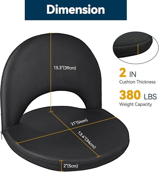 Floor Chair - Reclining Stadium Seats with Back Support, 6 Position Adjustable - Portable Beach Chair, Recreation Recliner for Outdoor Camping Picnic
