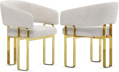 Dining Chairs with Arms Set of 2, Luxury Boucle Dining Chairs with U-Shaped Mirrored Gold Legs, Modern Barrel Chairs for Dining Table, Kitchen and Dining Room Restaurant Recepition