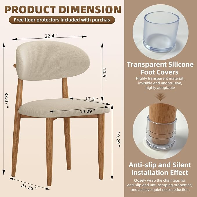 Dining Chairs Set of 2, Modern Fabric Upholstered Dining Room Chair MetalKitchen Chairs, Farmhouse Dinner Chair for Kitchen Dining Room, Beige