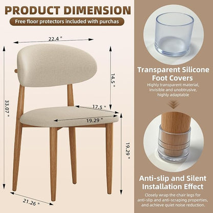 Dining Chairs Set of 2, Modern Fabric Upholstered Dining Room Chair MetalKitchen Chairs, Farmhouse Dinner Chair for Kitchen Dining Room, Beige