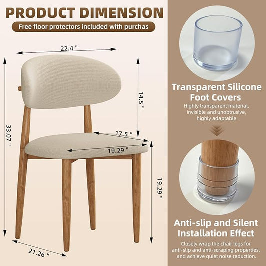 Dining Chairs Set of 2, Modern Fabric Upholstered Dining Room Chair MetalKitchen Chairs, Farmhouse Dinner Chair for Kitchen Dining Room, Beige