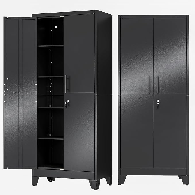 71" Metal Garage Storage Cabinet with Locking Doors and 4 Adjustable Shelves, Steel Tool Cabinets for Home,Office,Garage,Warehouse (Black, 71''H x 26''W x 14''D)