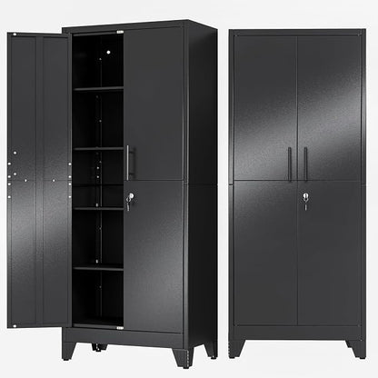 71" Metal Garage Storage Cabinet with Locking Doors and 4 Adjustable Shelves, Steel Tool Cabinets for Home,Office,Garage,Warehouse (Black, 71''H x 26''W x 14''D)