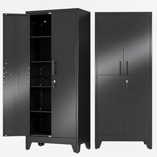 71" Metal Garage Storage Cabinet with Locking Doors and 4 Adjustable Shelves, Steel Tool Cabinets for Home,Office,Garage,Warehouse (Black, 71''H x 26''W x 14''D)
