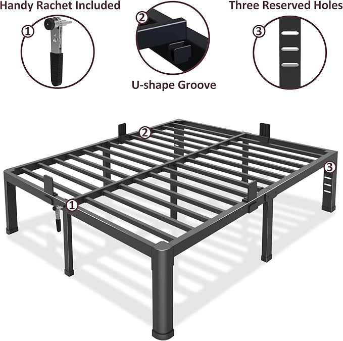Bilily 18 inch King Bed Frame Metal Platform with Round Corner Legs,3500 LBS Heavy Duty Steel Slats Support,Headboard Compatible,No Box Spring Needed,Easy Assembly,Mattress Retainer,Underbed Storage