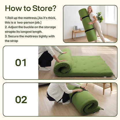 Syrinx Water Resistant Japanese Futon Mattress, King Size 80"x76", 4 Inch Thick Japanese Floor Mattress Tatami Mat, Foldable Floor Bed Sleeping Pad for Dormitory Guest Room Camping
