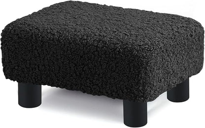 BRIAN & DANY Small Foot Stool Ottoman, Footstool with Legs, Sherpa Foot Rest for Couch, Foot Stools Small for Living Room, Bedroom and Office, Black