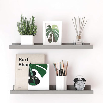 Floating Shelves for Wall Decor, Long Wall Mounted Storage Shelf for Bedroom, Living Room, Bathroom, Kitchen, Nursery, Modern Display Picture Ledge Shelf with Lip Set of 2-24 Inches, Grey