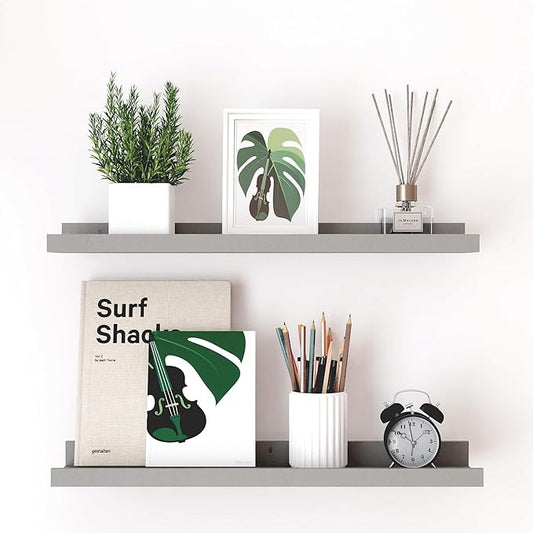 Floating Shelves for Wall Decor, Long Wall Mounted Storage Shelf for Bedroom, Living Room, Bathroom, Kitchen, Nursery, Modern Display Picture Ledge Shelf with Lip Set of 2-24 Inches, Grey