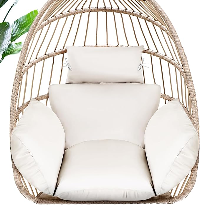 MAGIC ELEPHANT Egg Chair Cushion, Memory Foam Indoor Outdoor Hanging Egg Chair Cushion Replacement, Patio Basket Swing Cushion with Headrest (Cream)