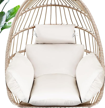MAGIC ELEPHANT Egg Chair Cushion, Memory Foam Indoor Outdoor Hanging Egg Chair Cushion Replacement, Patio Basket Swing Cushion with Headrest (Cream)