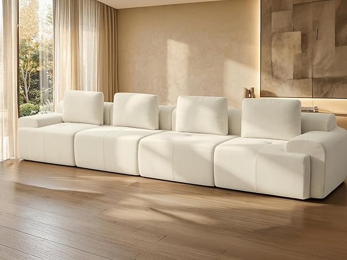 159" Oversized Boneless Couch, Comfort Cloud Sectional Couches for Living Room, Modular Sofa High Back & Extra Deep Seat, No Assembly, Soft Chenille Fabric (Warm White, 159 inch-（4+0）)
