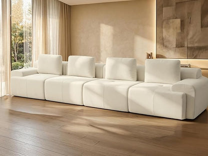 159" Oversized Boneless Couch, Comfort Cloud Sectional Couches for Living Room, Modular Sofa High Back & Extra Deep Seat, No Assembly, Soft Chenille Fabric (Warm White, 159 inch-（4+0）)