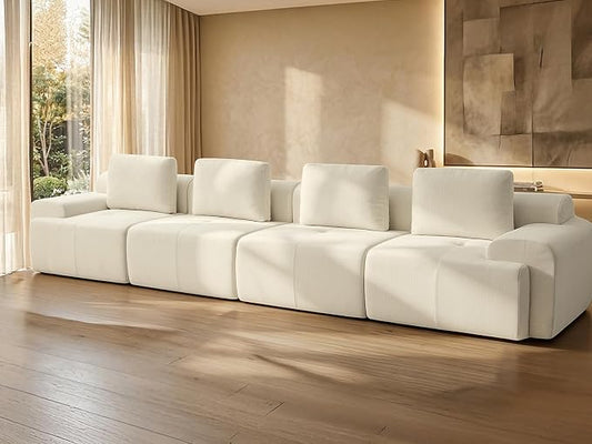 159" Oversized Boneless Couch, Comfort Cloud Sectional Couches for Living Room, Modular Sofa High Back & Extra Deep Seat, No Assembly, Soft Chenille Fabric (Warm White, 159 inch-（4+0）)