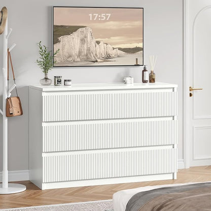 Jocoevol 6 Drawer Fluted Dresser, Modern Chest of Drawers for Bedroom with Hidden Handles, Wood Storage Organizer Cabinet for Living Room & Entryway, White (15.7" D x 47.3" W x 31.6" H)