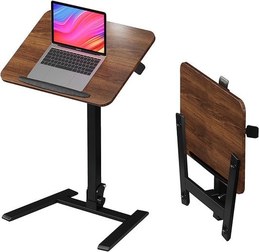 alawooder 25" Mobile Folding Desk: Pneumatic Sit-Stand, No Assembly | 29-42" Height Adjustable Rolling Laptop Desk, Hidden Wheels, 0-90° Tilt Top. Ideal for Home Office, Craft & Study.