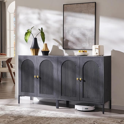 IFGET Modern Buffet Cabinet with Storage, 61.75" W Fluted Arched Sideboard Cabinet w/Adjustable Shelves, Wooden Modular Coffee Bar for Dining Room, Kitchen, Living Room, Entryway, Dark Grey