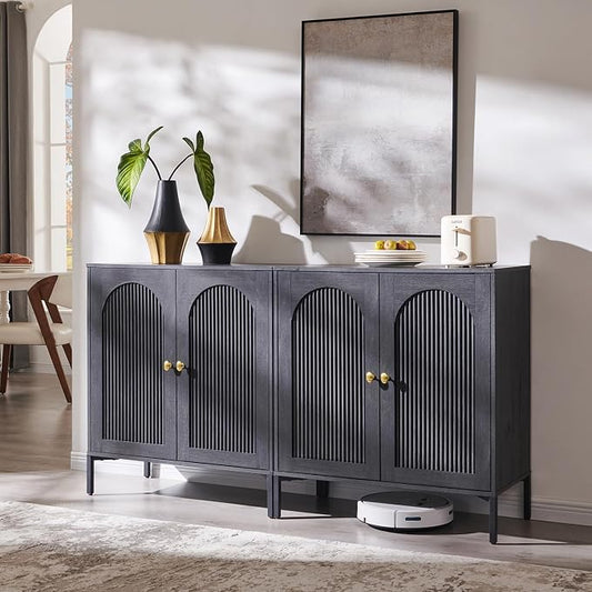 IFGET Modern Buffet Cabinet with Storage, 61.75" W Fluted Arched Sideboard Cabinet w/Adjustable Shelves, Wooden Modular Coffee Bar for Dining Room, Kitchen, Living Room, Entryway, Dark Grey