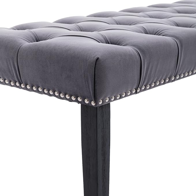 KCC Button-Tufted Ottoman Bench, Upholstered Bedroom Benches Velvet Footrest Stool Accent Bench for Entryway Dining Room Living Room Bedroom End of Bed, Dark Gray