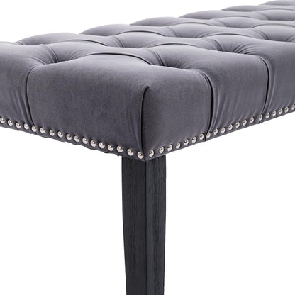 KCC Button-Tufted Ottoman Bench, Upholstered Bedroom Benches Velvet Footrest Stool Accent Bench for Entryway Dining Room Living Room Bedroom End of Bed, Dark Gray