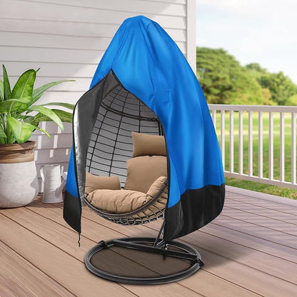 Egg Chair Cover Waterproof, 75x45 Inch Outdoor Hanging Egg Swing Chair Cover, Heavy Duty 420D Oxford Fabric, UV Resistant Windproof with Zipper & Drawstring, Fits Single Seat Egg Chair (Bright Blue)