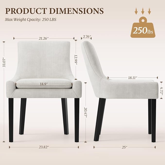 COLAMY Upholstered Dining Chairs Set of 2 with Mid Back and Wood Legs, Modern Accent Side Chairs for Living Room/Dining Room-Beige