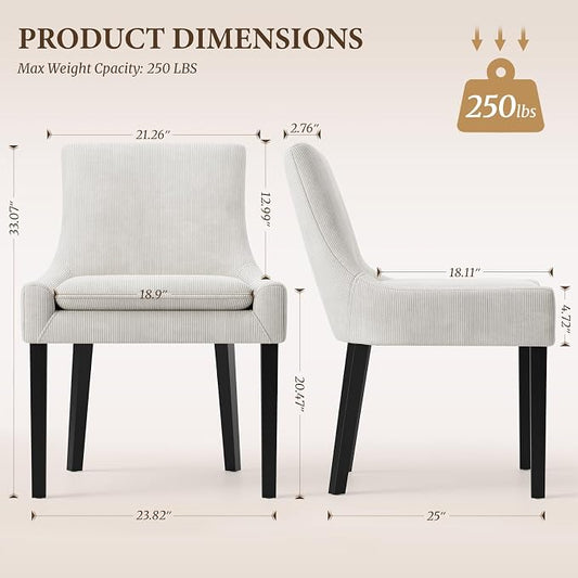 COLAMY Upholstered Dining Chairs Set of 2 with Mid Back and Wood Legs, Modern Accent Side Chairs for Living Room/Dining Room-Beige