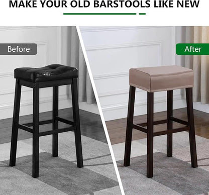 YISUN Stool Covers Rectangle - 4 Pack Stretch Waterproof Saddle Seat Cover Counter Bar Stools Bar Chairs Covers Kitchen Island Chairs Cushion Protector (4, Pu Leather-Chocolate)