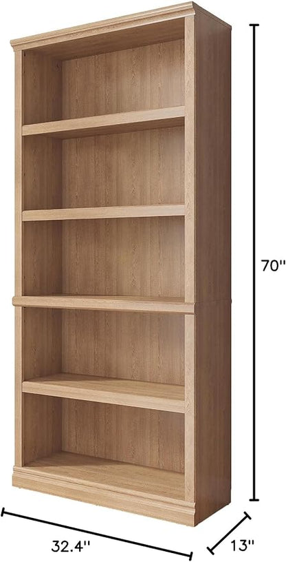 Bevfint 70 in Tall Bookcase, White Bookshelf Open Storage 5-Tier Shelves, 33 inch Wide Floor Standing Indoor Furniture, Book Cases for Home School Library Office Bedroom Kids, Oak 5 Tiers