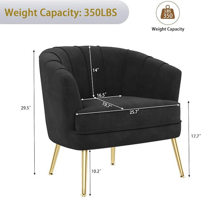 Andeworld Velvet Accent Chair, Upholstered Modern Single Sofa Side Chair,Comfy Barrel Club Living Room Armchair with Golden Metal Legs for Bedroom Living Reading Room Office, Black