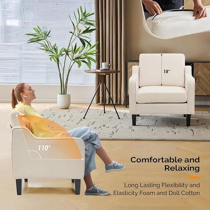 VINGLI Modern Accent Chairs Set of 2, Beige Living Room Chairs Comfy Armchair for Bedroom, Upholstered Sofa Chair Reading Chair for Small Spaces, Apartment, Waiting Room