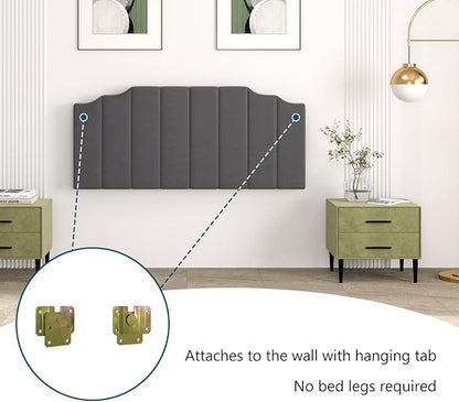 Befurtori Queen Size Headboard Only, Velvet Wall Mounted Headboard Queen/Full Size for Adjustable Bed, Modern Vertical Channel Design with Curved Tufted Upholstered Head Board,Dark Gray