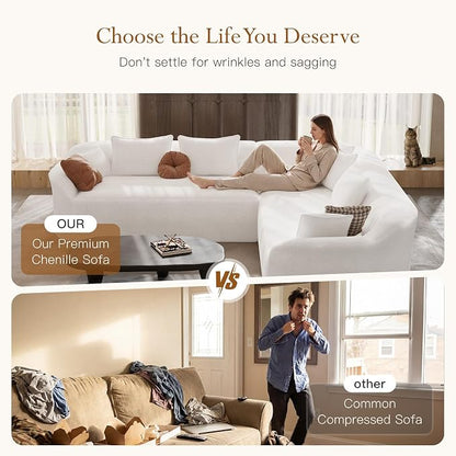 Vesgantti 110'' Luxury Modern Curved Sectional Sofa, Oversized Chenille Cloud Couch for Living Room, Comfy Luxury L-Shaped Boneless Sofa with Extra Deep Seat, Tool-Free Assembly, Snow White