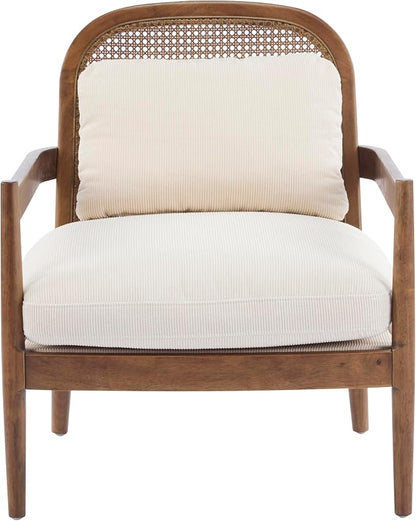Christopher Knight Home Nadine Wooden Club Chairs Set of 2, Club Chair, Rattan Open Back Armchair, Accent Reading Sofa Chair with Cushions, Accent Chairs Set for Living Room Bedroom, Beige Stripe
