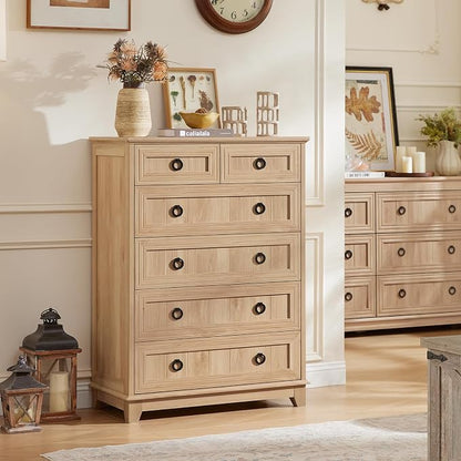 Joaxswe Farmhouse 6 Drawer Dresser for Bedroom, 41" Tall Small Dressers & Chest of Drawers, Rustic Wood Dresser with Metal Handle, Storage Organizer Closet for Living Room, Hallway, Entryway